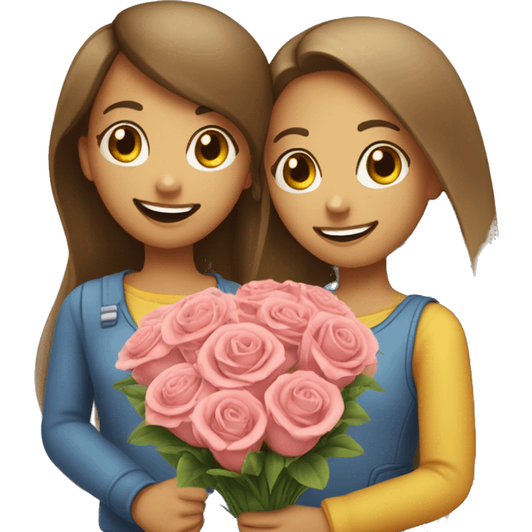  girl and her bestfriend making a heart andg  ives bouquet emoji