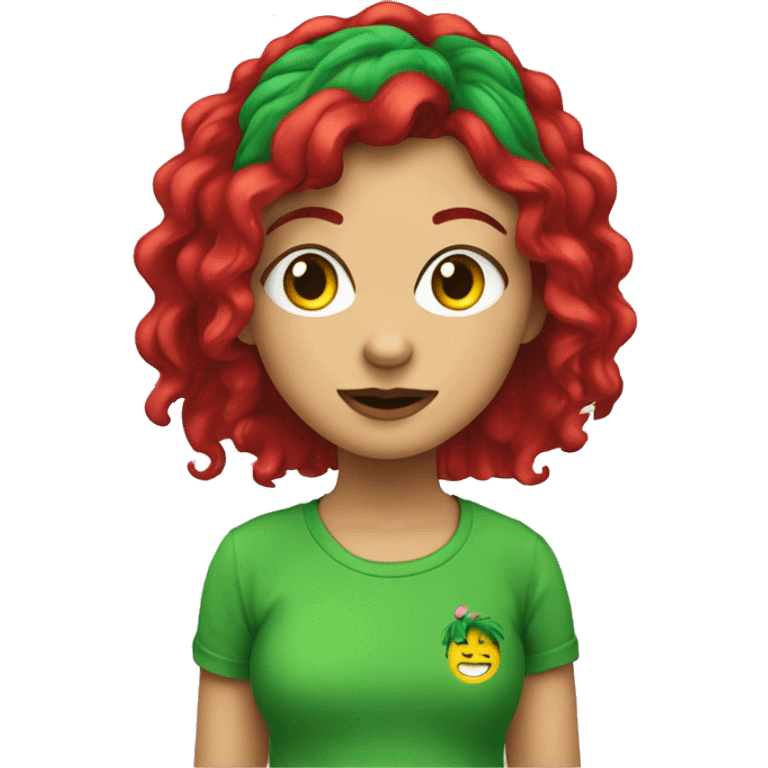 Mädchen mit grünen Haaren und rotem T-Shirt emoji