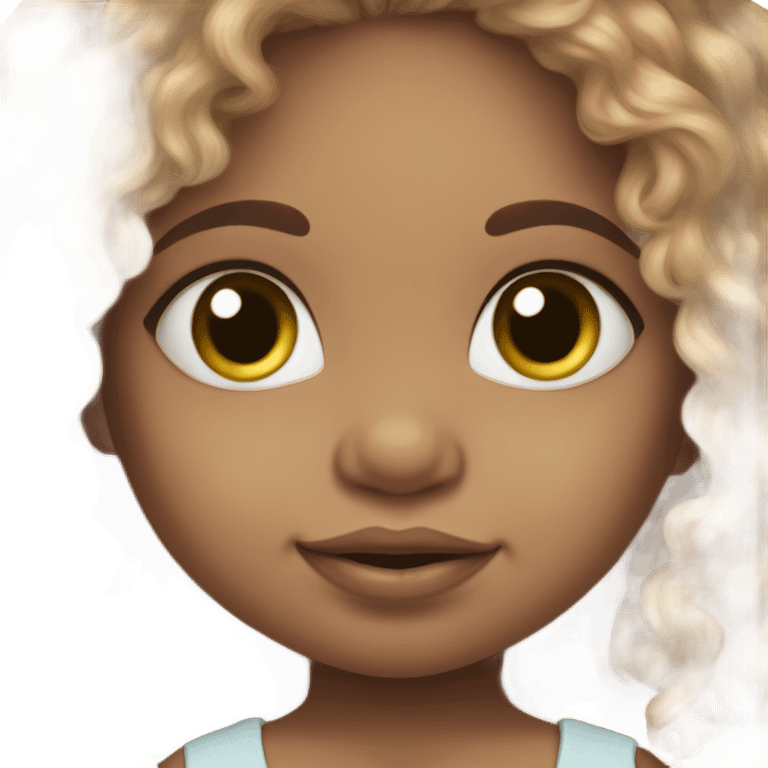 Beautiful Mixed race baby toddler with long hair playing with a doll emoji