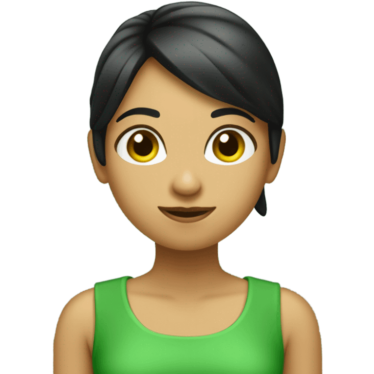 Chica con camisa negra y la palabra Galery en verde  emoji