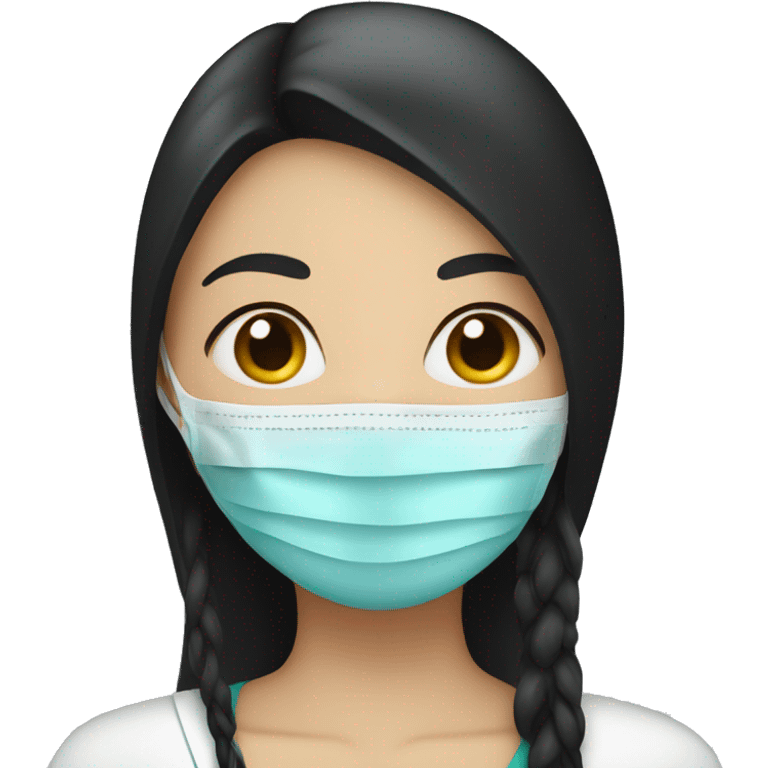 White skin woman with black straight long hair wearing medical mask   emoji