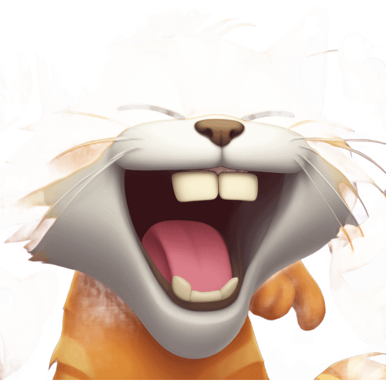 Orange cat with big fangs and whiskers laughing crazily emoji