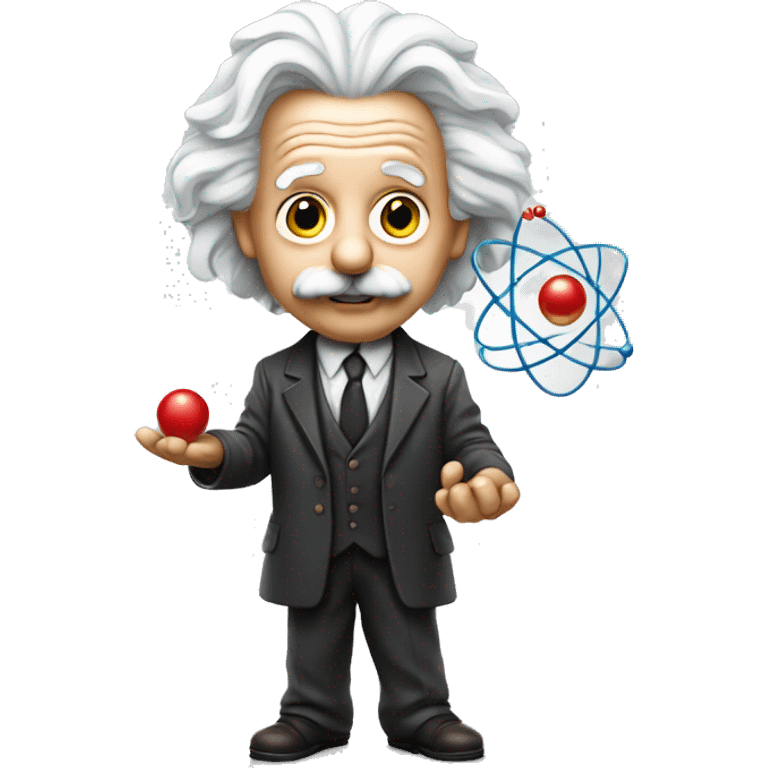 Albert Einstein holding a model of an atom emoji