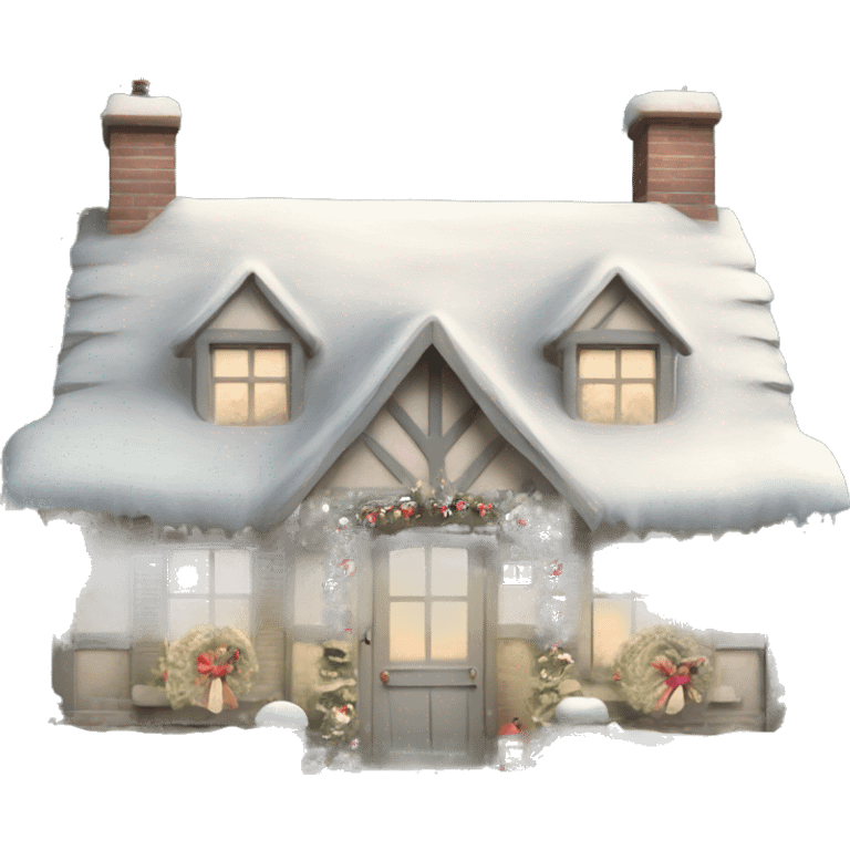 Shabby chic style English Christmas cottage one story with snow emoji