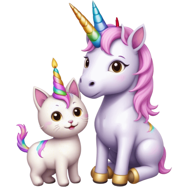 Unicorn celebrating birthday with a cute cat friend  emoji