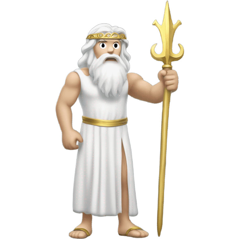 white man Poseidon with gold trident. long white hair white dress. with mechanic cap emoji