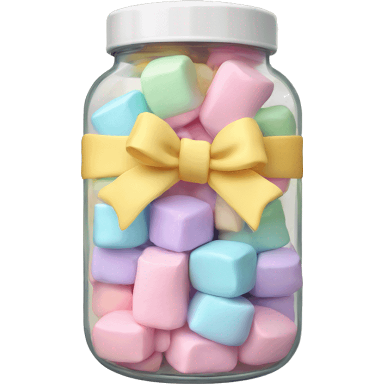 A jar filled with pastel marshmallow. A pastel Bow on the top emoji