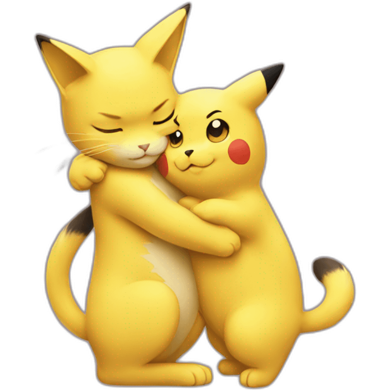 cat and pikachu hug emoji