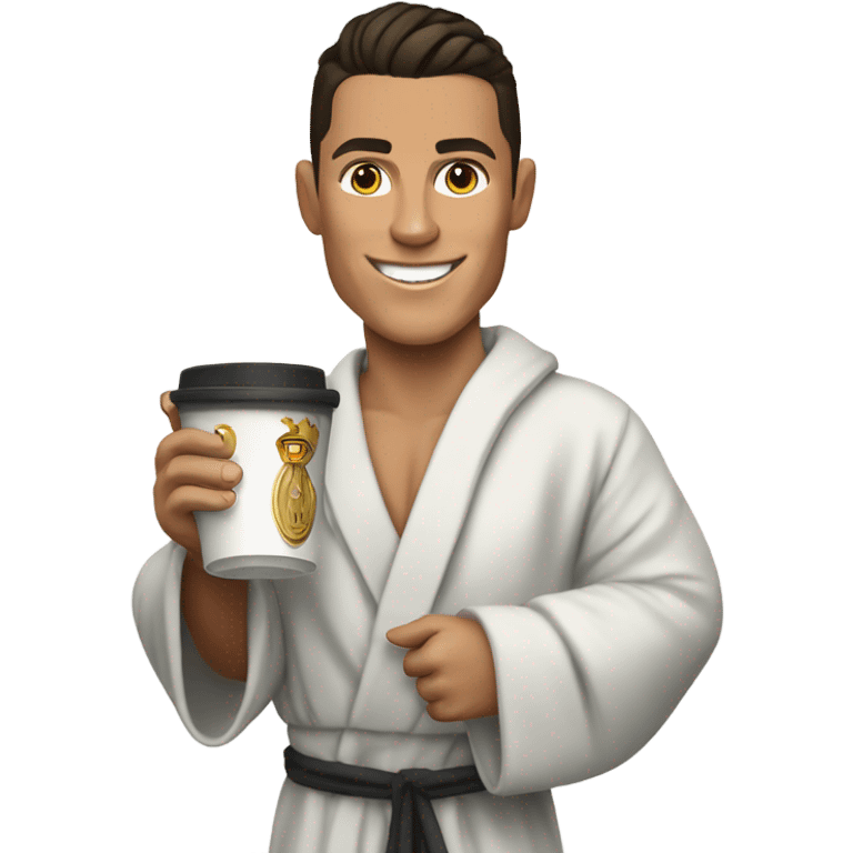 Cristiano Ronaldo wearing a Robe and wearing slippers holding a cup  emoji