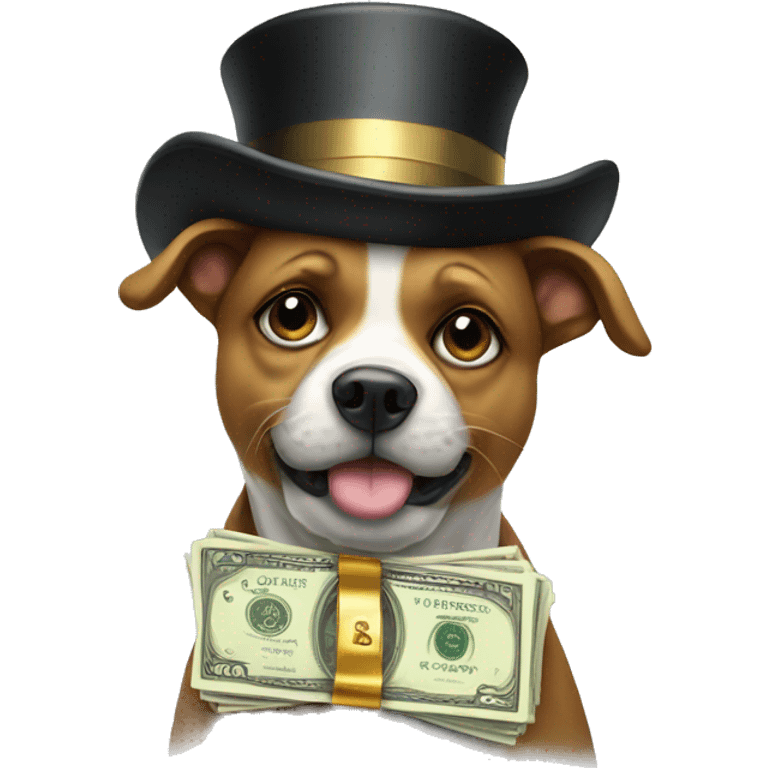 Rich dog with tophat and money  emoji