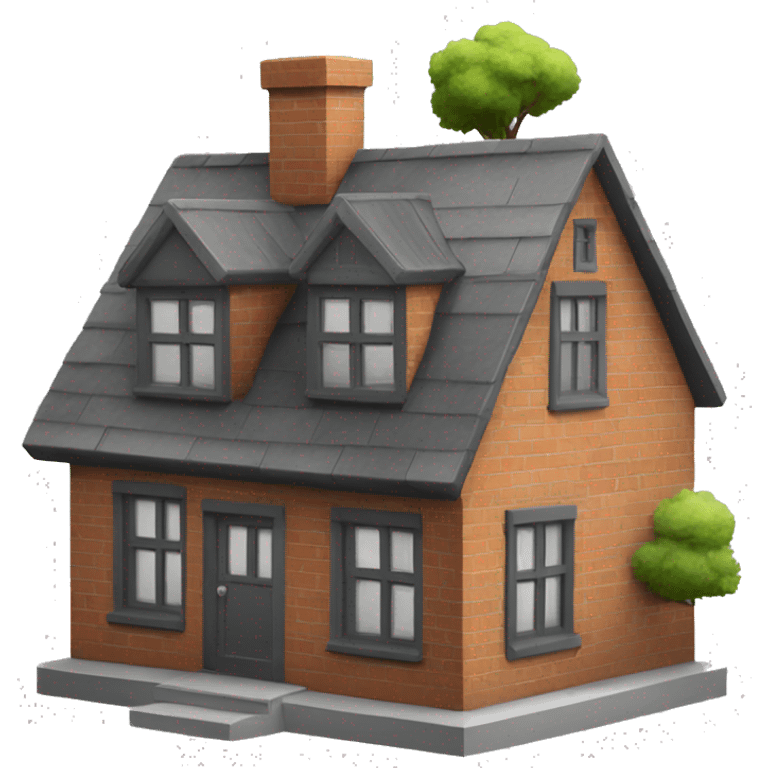 house made of bricks, with dark grey windows and roof with a tree  emoji