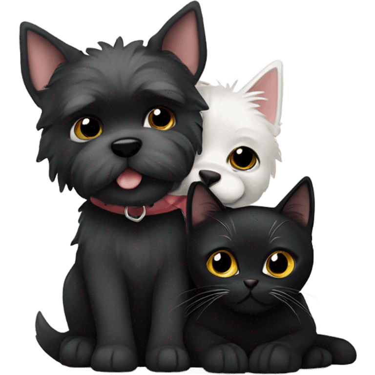 West highland white terrier hugging a black cat emoji