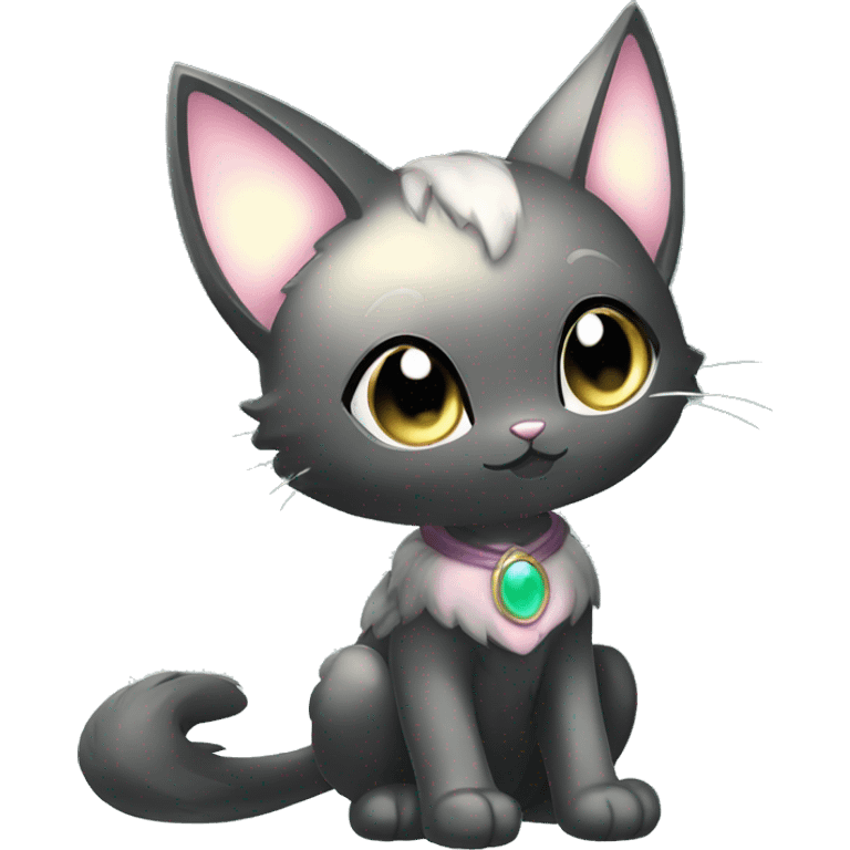 Shiny Shy Cool Black beautiful fantasy Kawaii Ethereal Sona Fakemon-cat-animal Full Body emoji