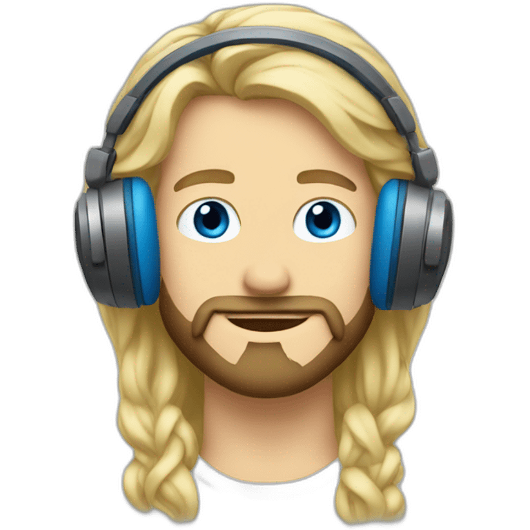 man,blonde,blue eyes,long hair,beard, headphones,hearts emoji