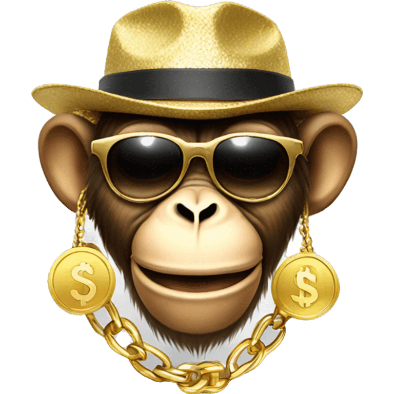 Monkey with gold chain, hat, and sunglasses holding money emoji