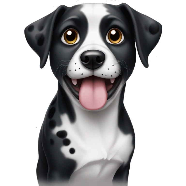 black and white dog with black spots sticking tongue out emoji