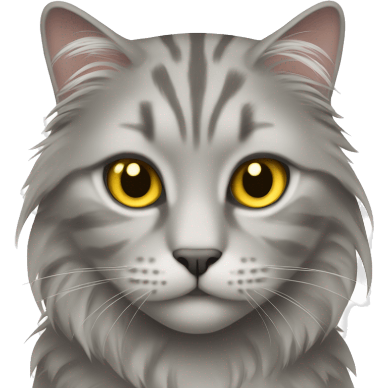 Long hair gray tabby cat with gold eyes emoji