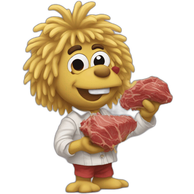 Fraggle with blond hair eating beefstake  emoji