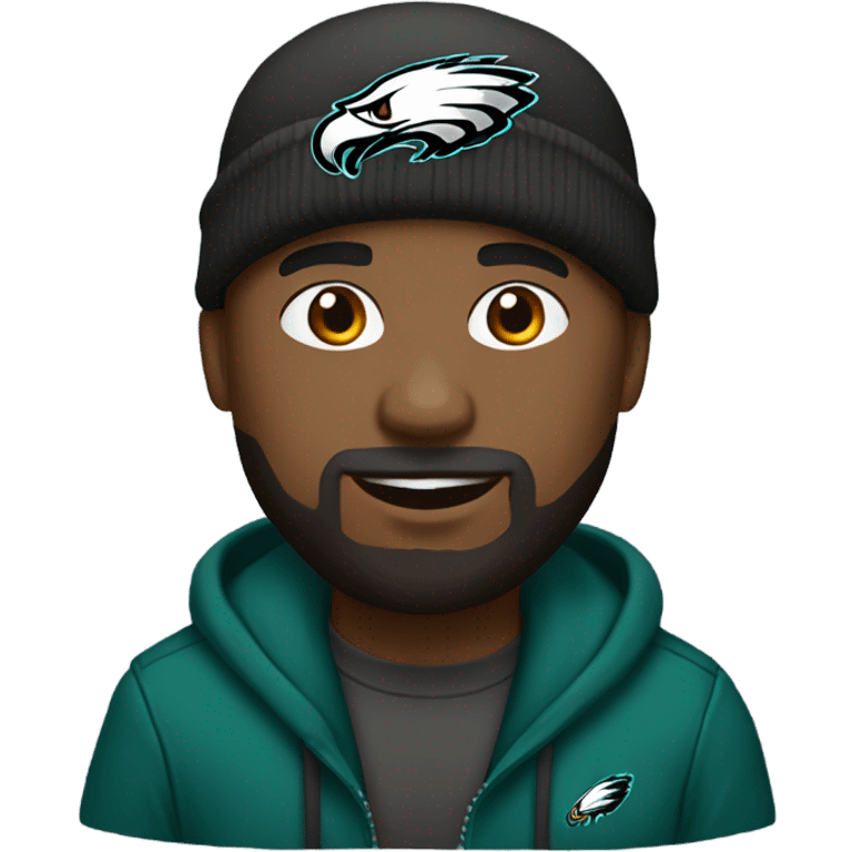 Bald black man with beard wearing an eagles beanie emoji