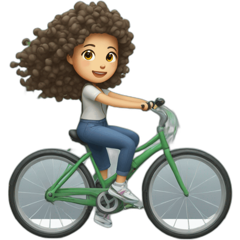 Taiwanese girl with curly hair riding bicycle emoji