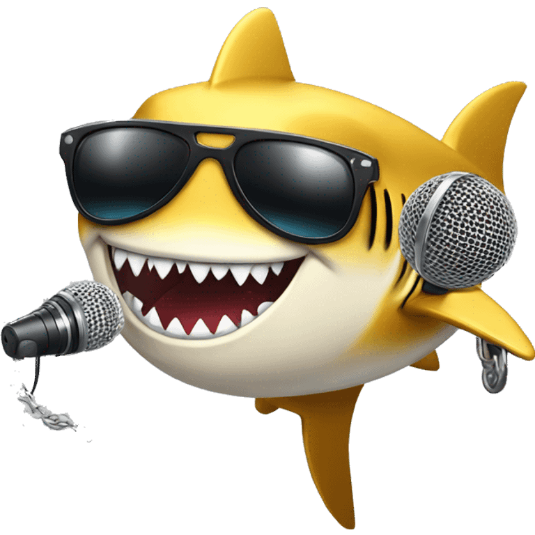 gold shark with chain and sunglasses holding microphone  emoji