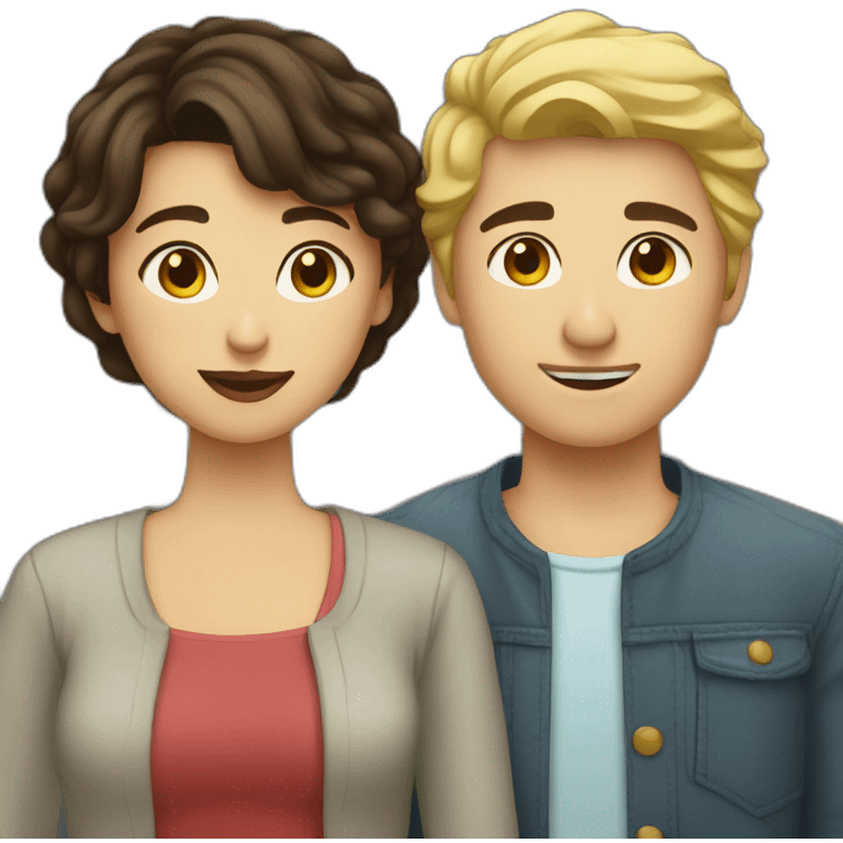 dark brown haired man and short blond haired woman kissing emoji