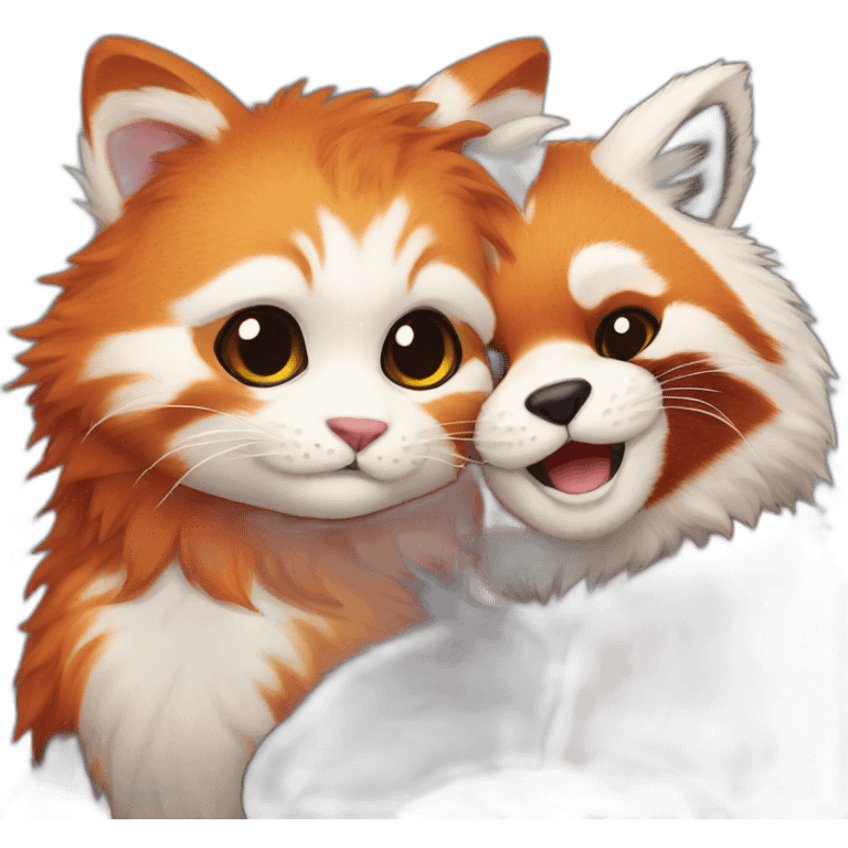 fluffy-cat-and-red-panda-cuddling emoji