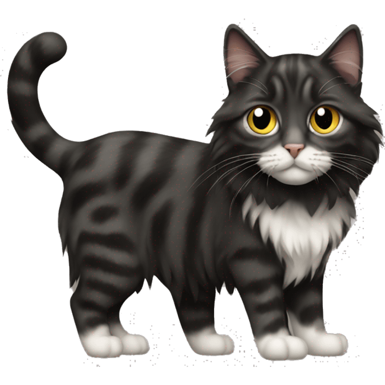 a long haired tabby full body and black cat emoji