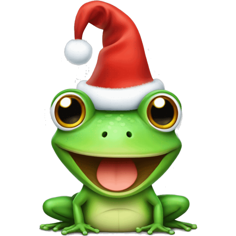 Happy frog with a christmas hat emoji