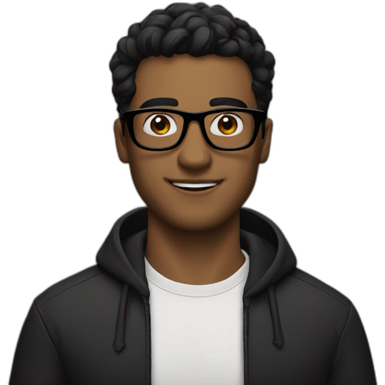 A man with black hair with the Instagram logo behind him, wearing black glasses emoji