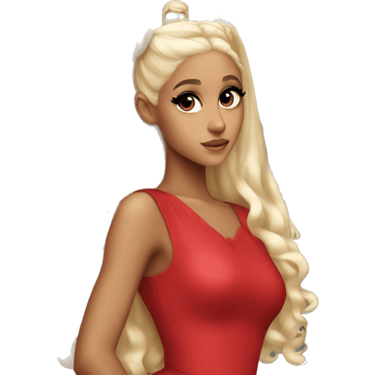 ariana grande, blonde hair, red dress, ethereal posing emoji