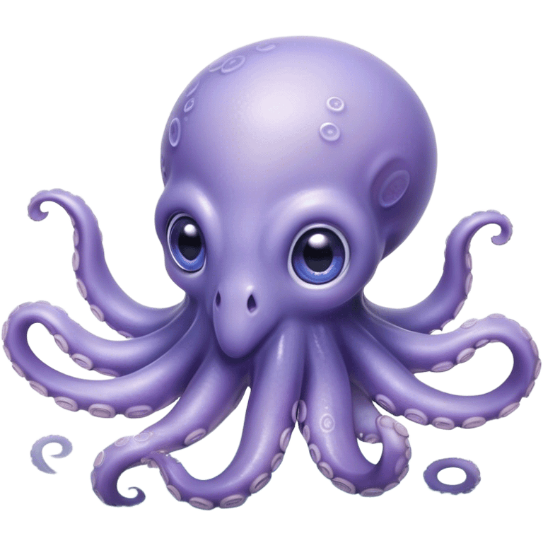 Cinematic Noble Baby Octopus Portrait Emoji, Poised and graceful, with a soft, rounded, slightly translucent body in a dreamy light blue-purple hue, large, glistening eyes full of quiet intelligence and mystery, delicate, flowing tentacles curling gently, Simplified yet sophisticated features, highly detailed, glowing with a soft, ethereal oceanic radiance, high shine, elegant and serene, stylized with an air of deep-sea wonder, focused and tranquil, soft glowing outline, capturing the essence of an otherworldly, intelligent little cephalopod, floating effortlessly in the gentle ocean currents! emoji