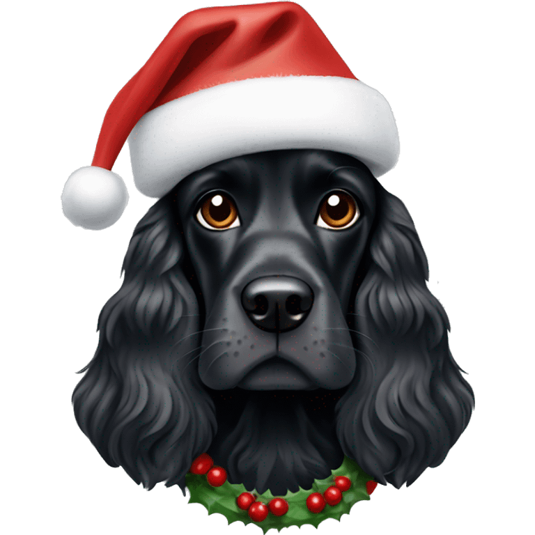 black cocker spaniel with christmas hat emoji