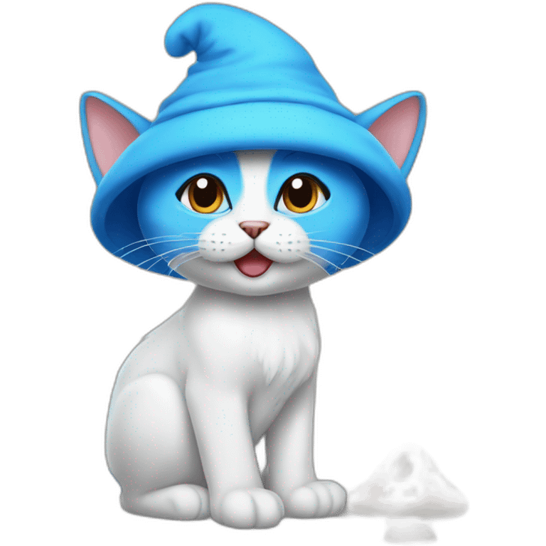 blue smurf cat using a mushroom hat emoji