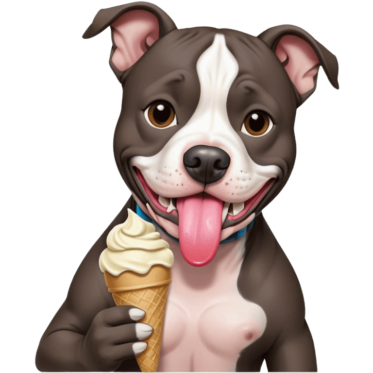 black and white pitbull eating icecream emoji