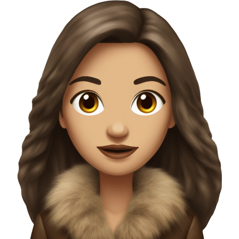 Beautiful Woman Realistic long hair brunette Mob wife big brown fur coat  emoji