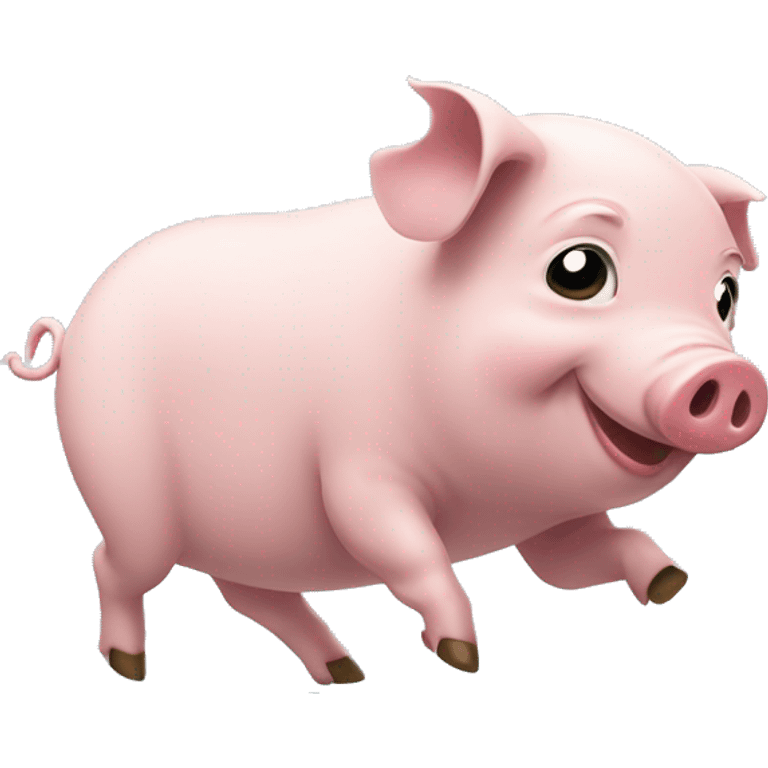 a little pig is running to the blue bus emoji