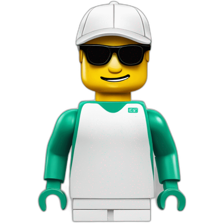 Lego head of tennis player in sport  sunglasses and sport cap emoji