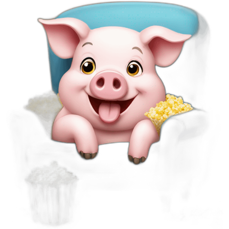 Happy pig sitting on a chair eating popcorn emoji