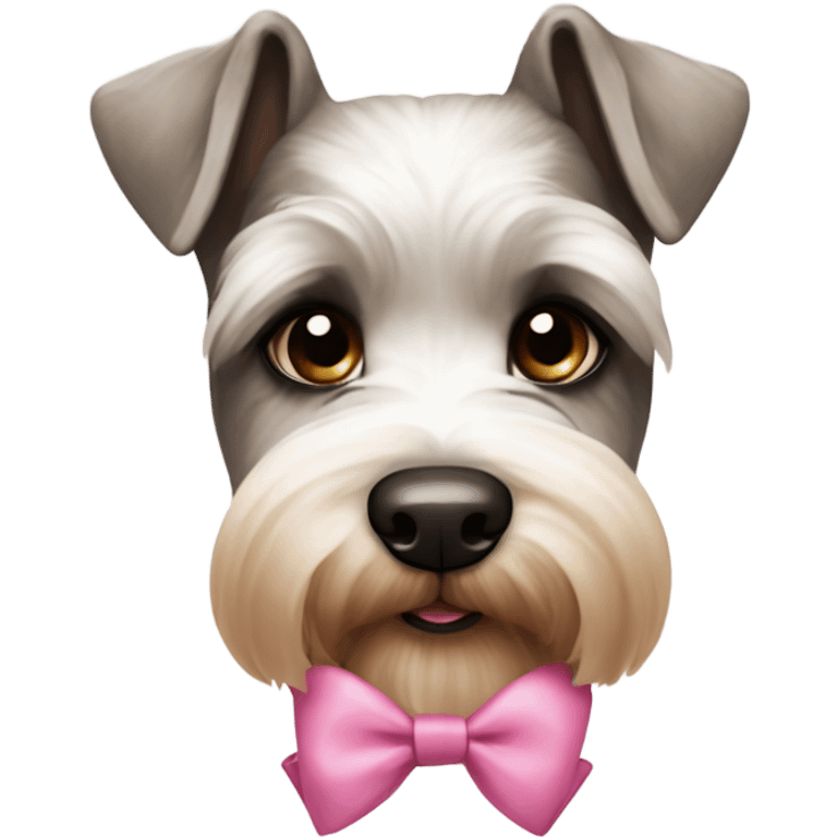 White and brown mini schnauzer  with pink bows emoji