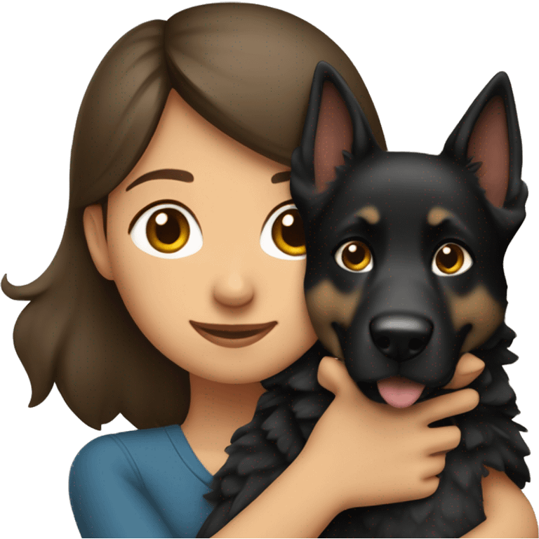 Brunette girl hugging german sheperd emoji