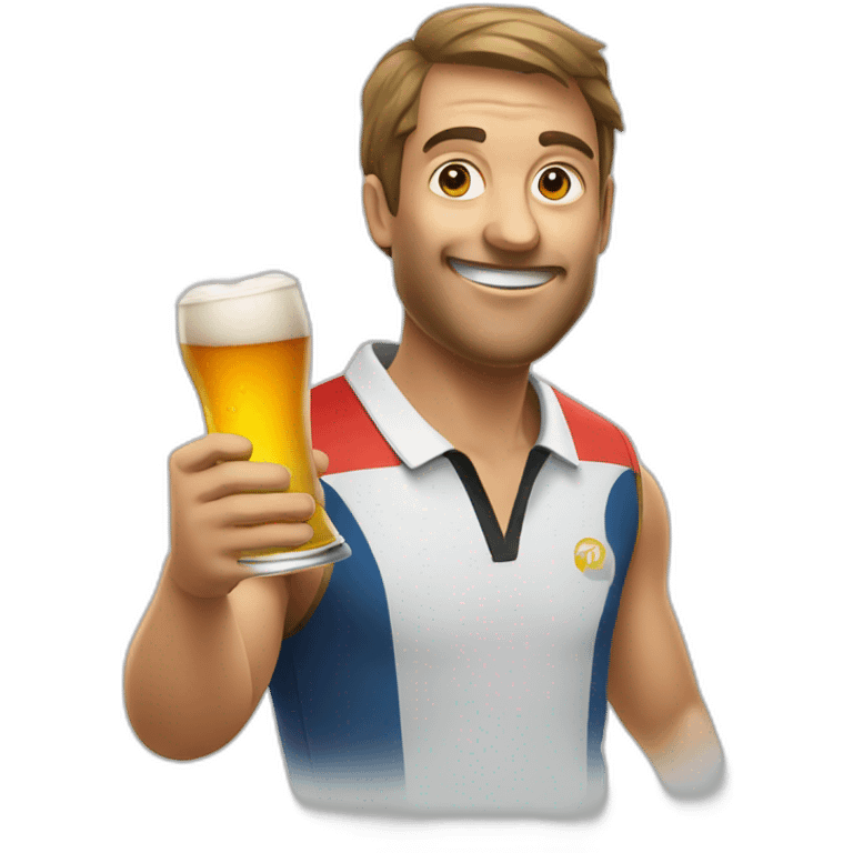 man holding table tennis paddle and a beer emoji