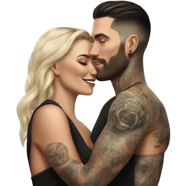 Hyper Realistic beautiful woman touching the cheek of a very handsome tattooed man emoji