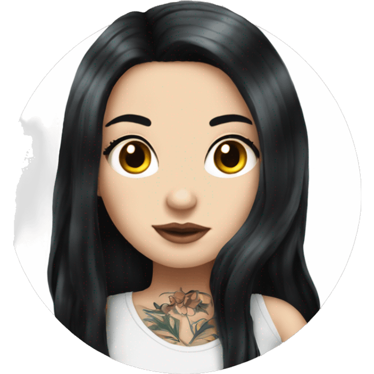 beautiful white girl with tattoos, with long black hair  emoji