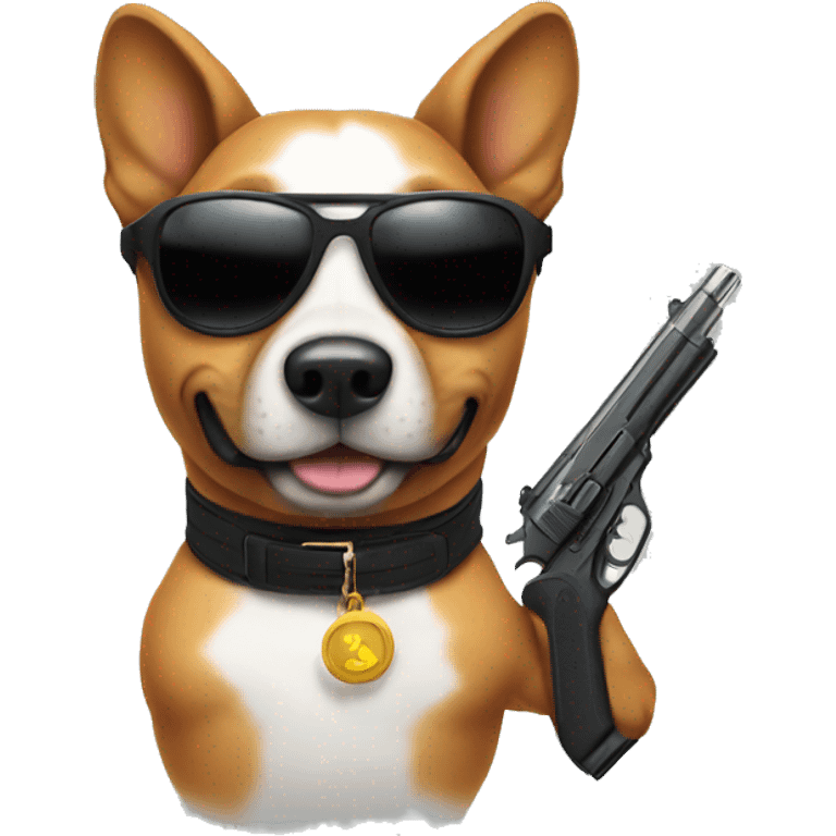 Dog with sunglasses and a gun emoji