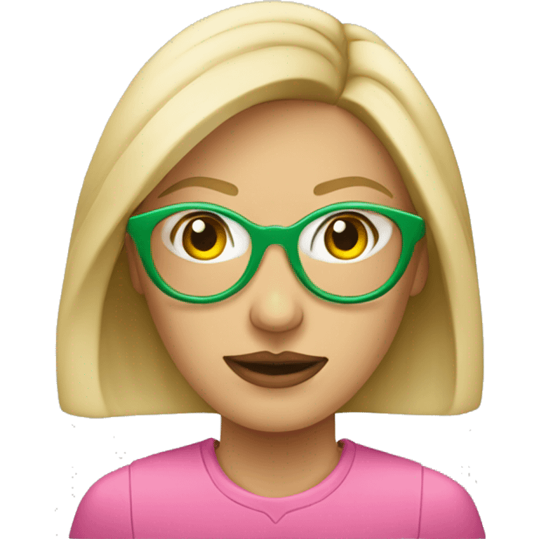 Mujer rubia con lentes rosados y ojos verdes  emoji