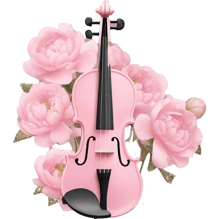 soft pastel pink violin with peonies and glitter emoji