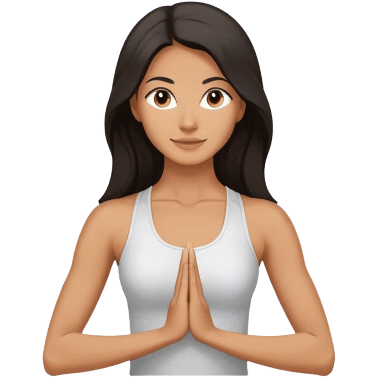 Female Yoga teacher, dark long hair, upper body emoji