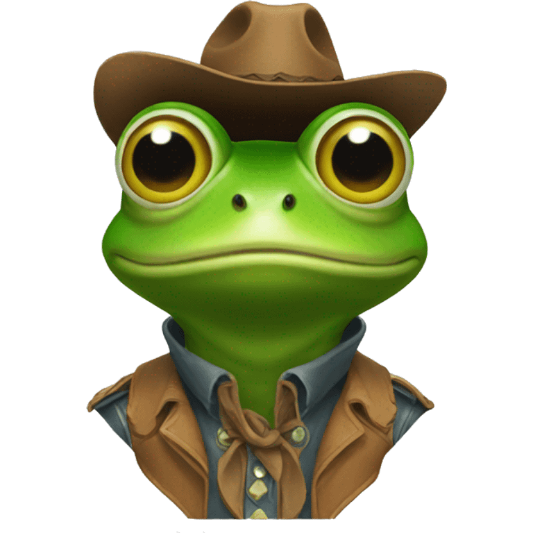 Frog cowboy with solid white eyes  emoji