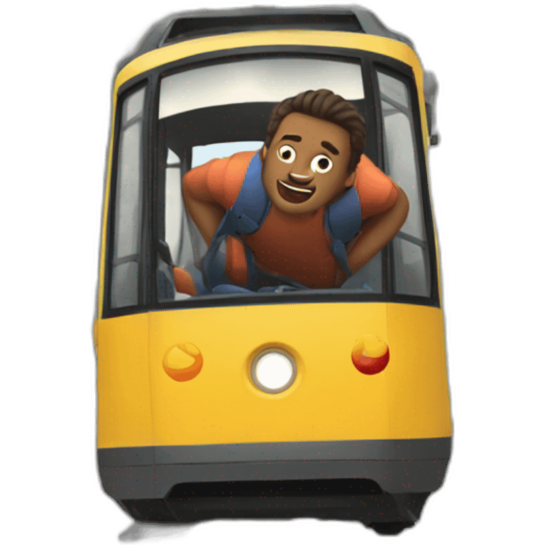 man falling off bike bumps in a tram emoji